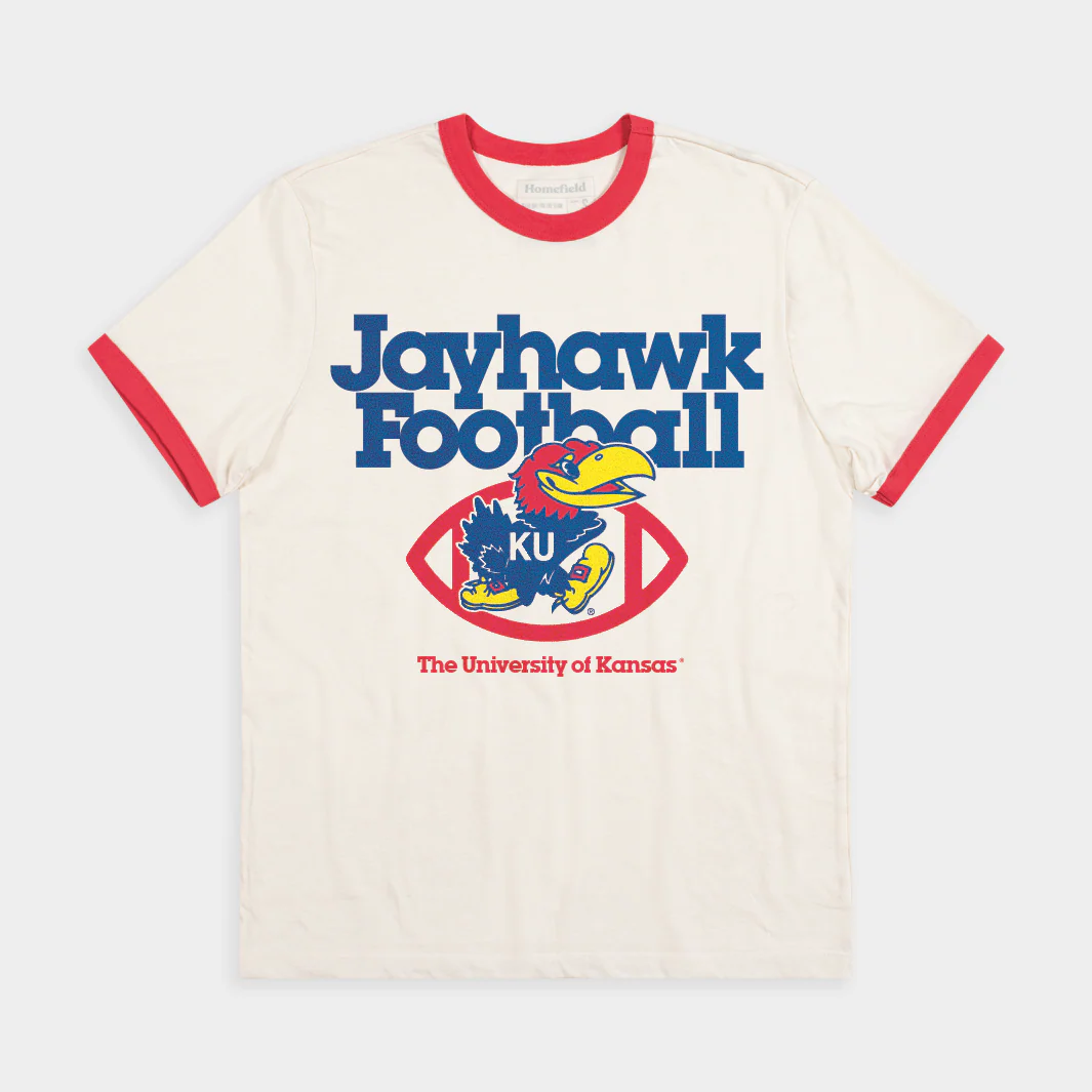 1970s-Inspired Jayhawk Football Ringer Tee