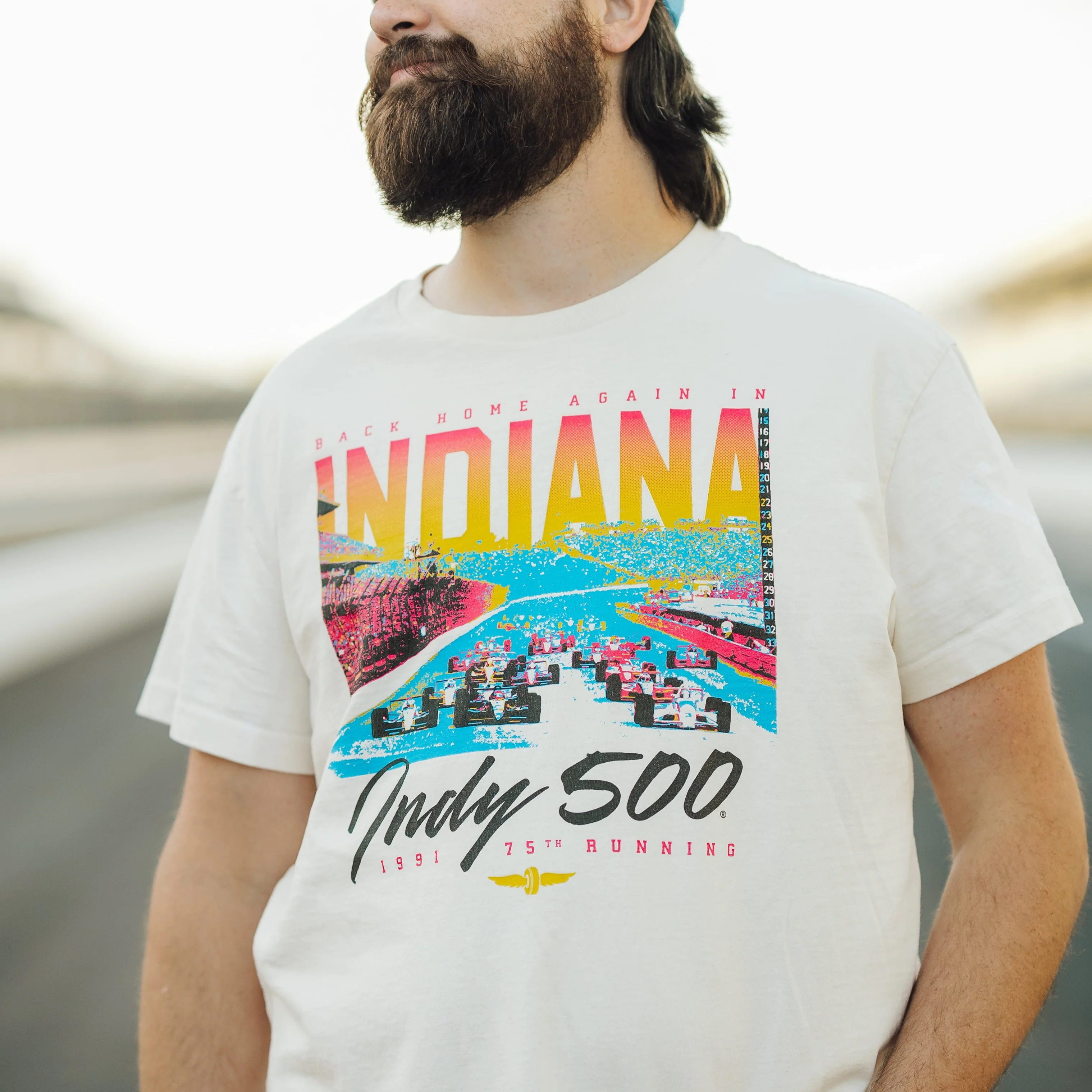 1991 Indy 500 "Back Home Again" Vintage Heavyweight Tee - Image 2