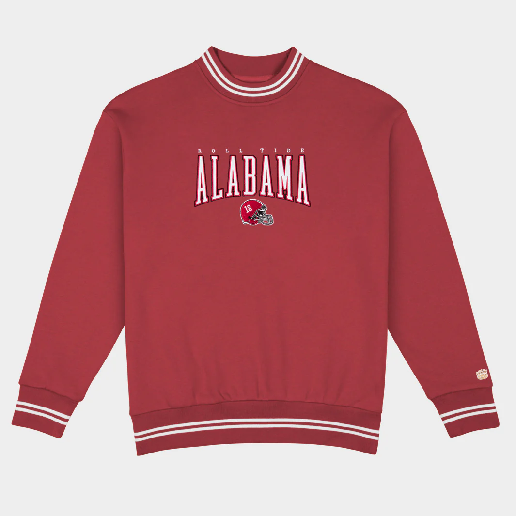 Alabama Football Embroidered Tri-Stripe Crewneck