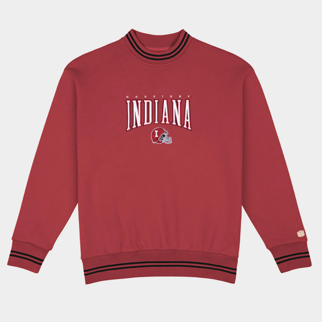 Indiana Football Embroidered Tri-Stripe Crewneck
