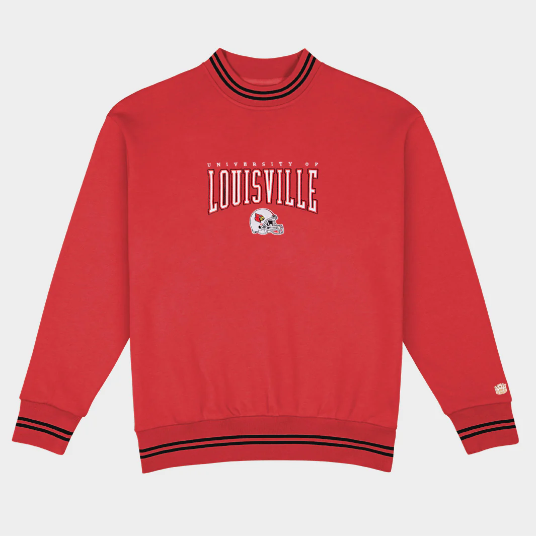 Louisville Football Embroidered Tri-Stripe Crewneck