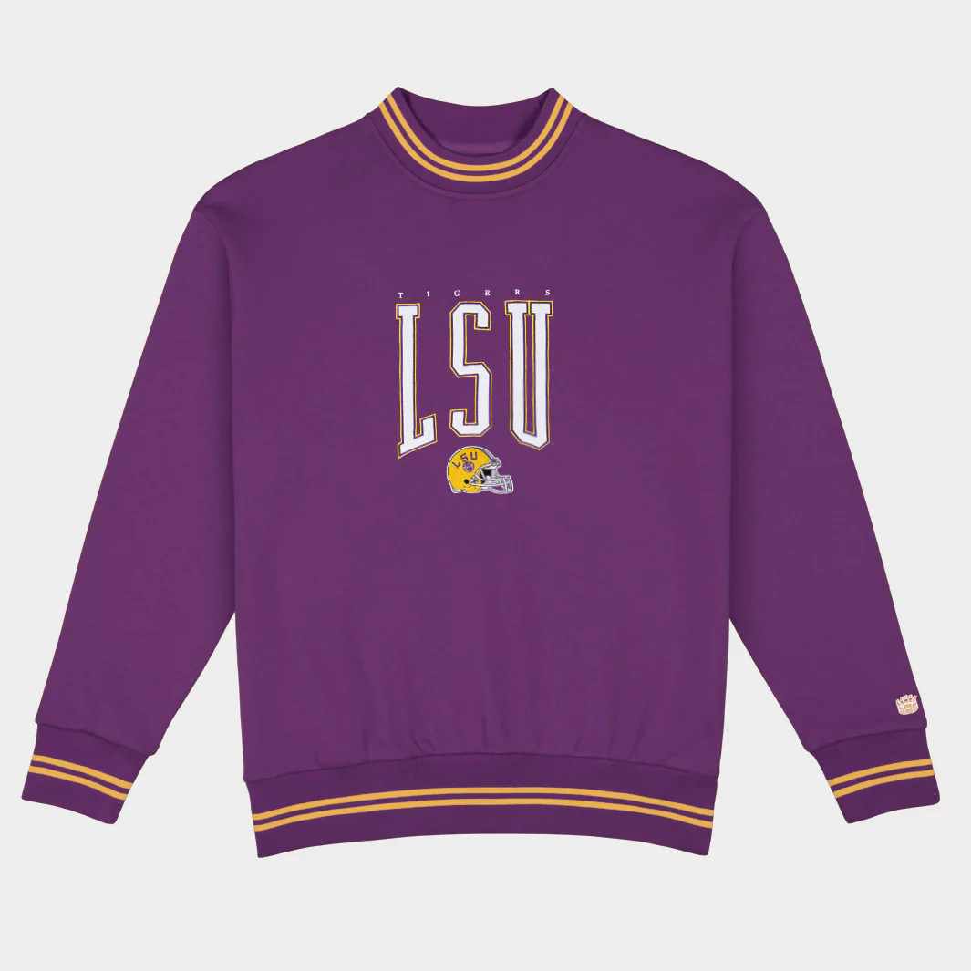 LSU Football Embroidered Tri-Stripe Crewneck