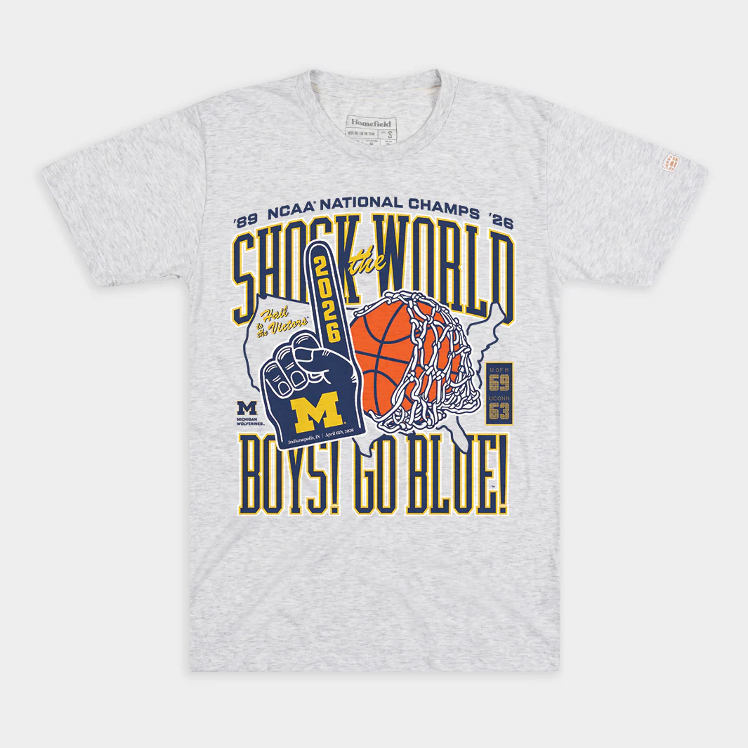 Michigan Basketball "Shock The World, Boys!" Two-Time National Champs Tee
