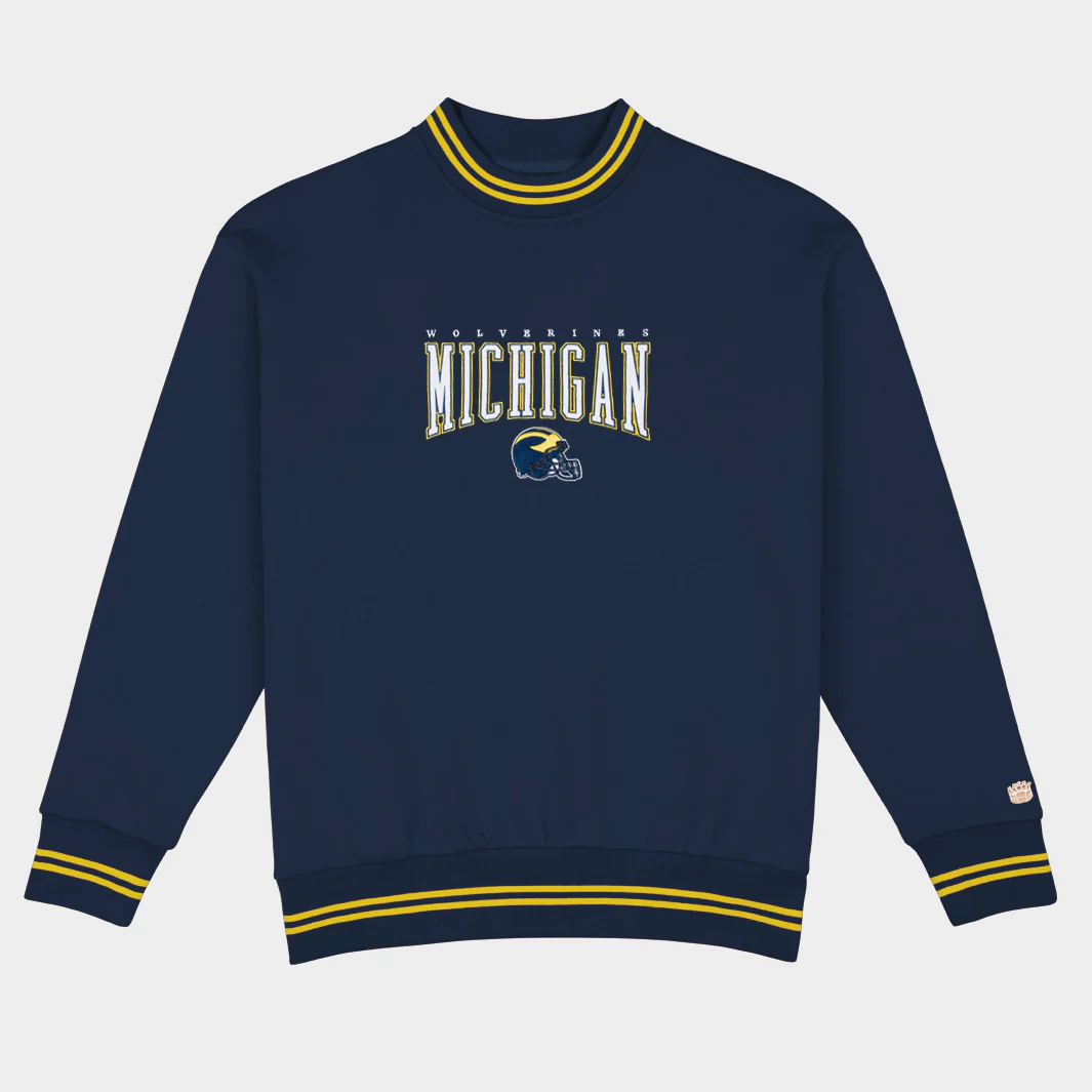Michigan Football Embroidered Tri-Stripe Crewneck