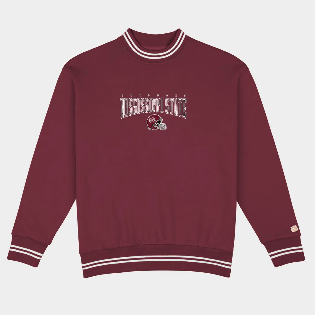 Mississippi State Football Embroidered Tri-Stripe Crewneck