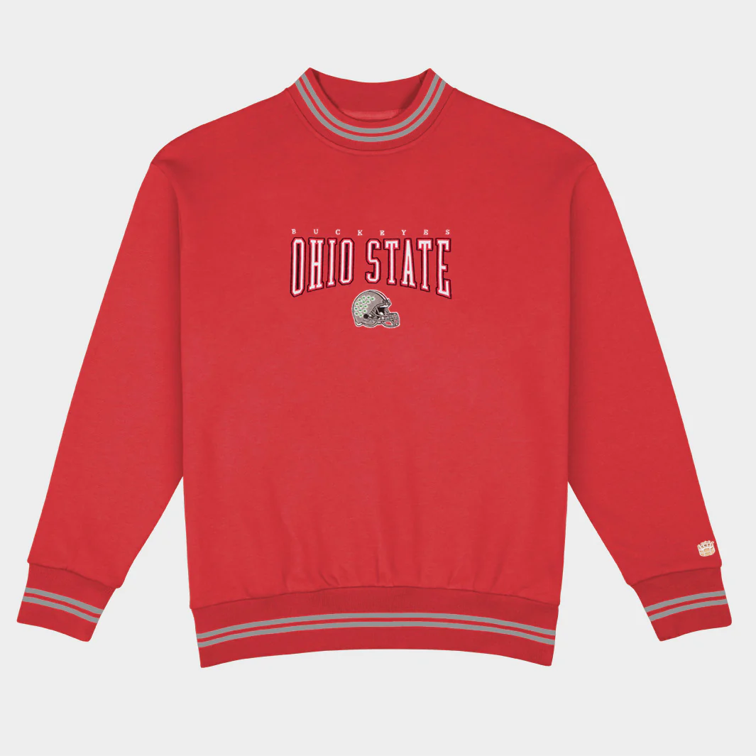 Ohio State Football Embroidered Tri-Stripe Crewneck