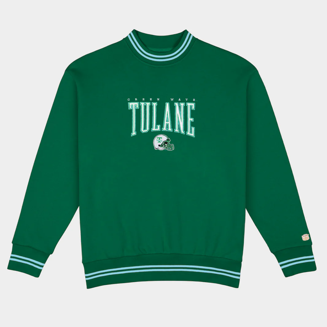Tulane Football Embroidered Tri-Stripe Crewneck