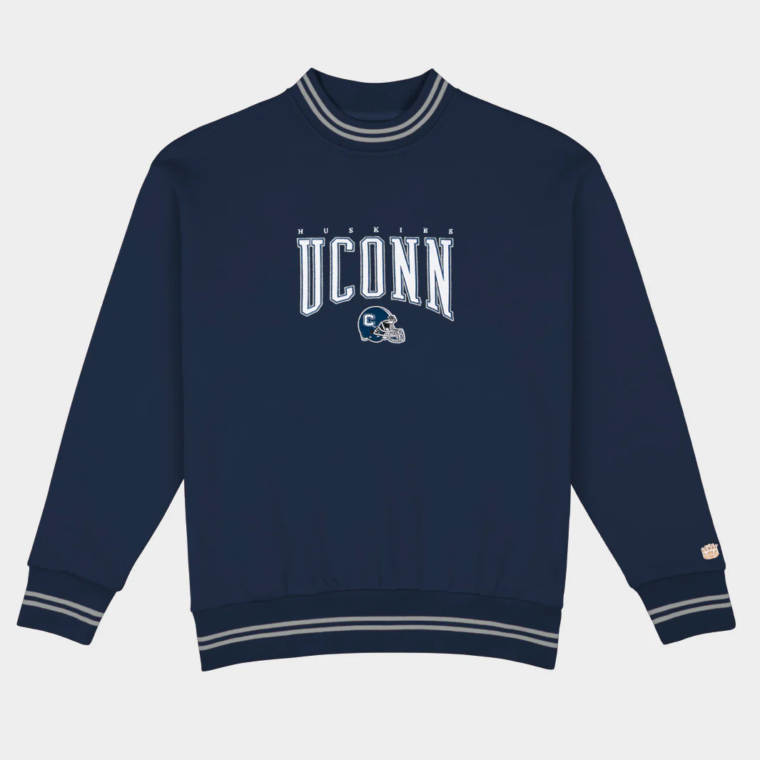 UConn Football Embroidered Tri-Stripe Crewneck