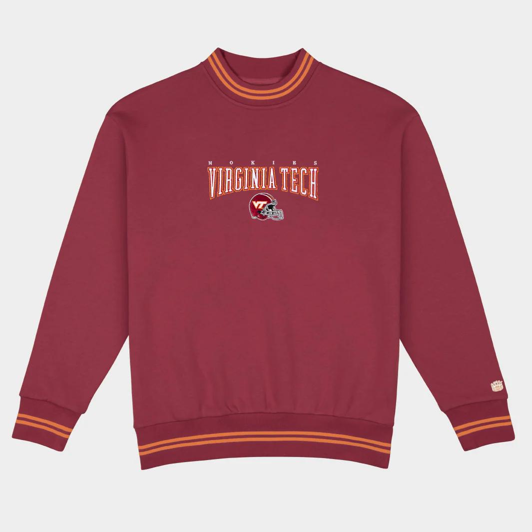 Virginia Tech Football Embroidered Tri-Stripe Crewneck