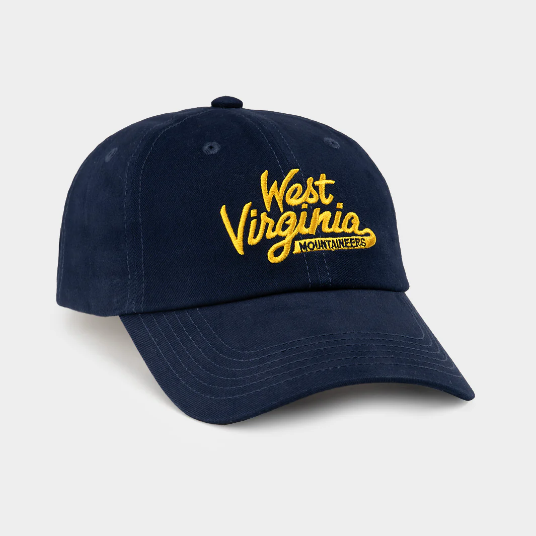 West Virginia Mountaineers Vintage Script Dad Hat - Image 2